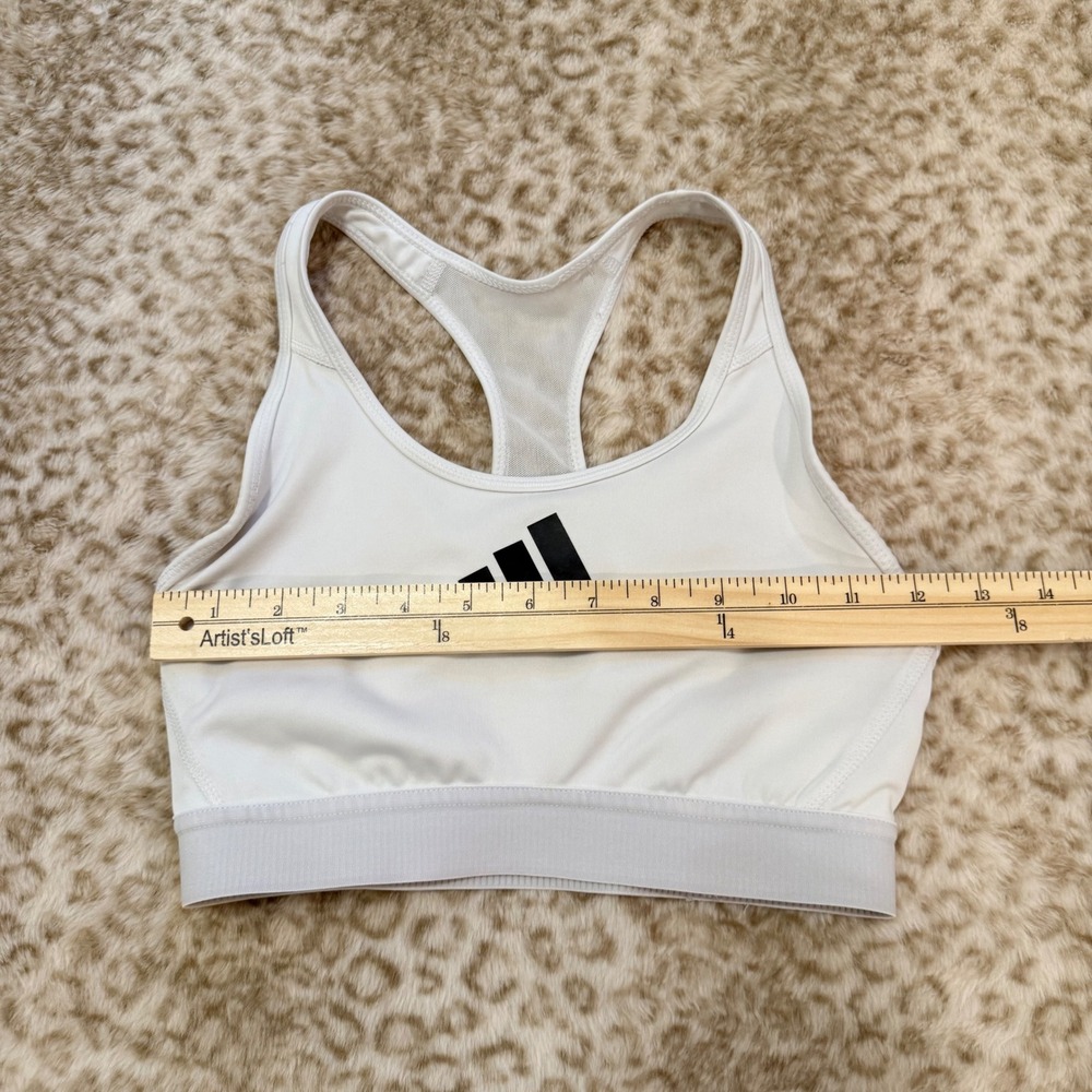 Adidas White Racerback Sports Bra Medium Womens Big Logo Activewear Workout Top - Picture 3 of 4